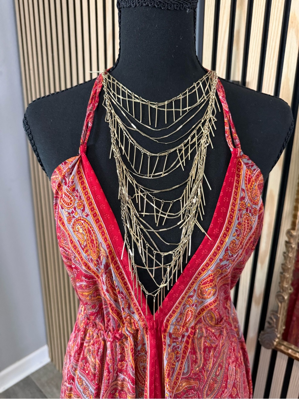 BCBGMaxAzria Gold Multi-Layer Fringe Necklace